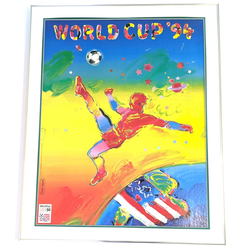 Peter Max World Cup 94 Official Poster Framed Pop Art Soccer USA 1994 26x32 *